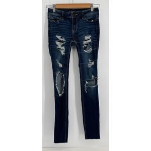 Hollister Super Skinny Jeans Womens Sz 0 W24 Dark Wash Distressed‎ Low Rise